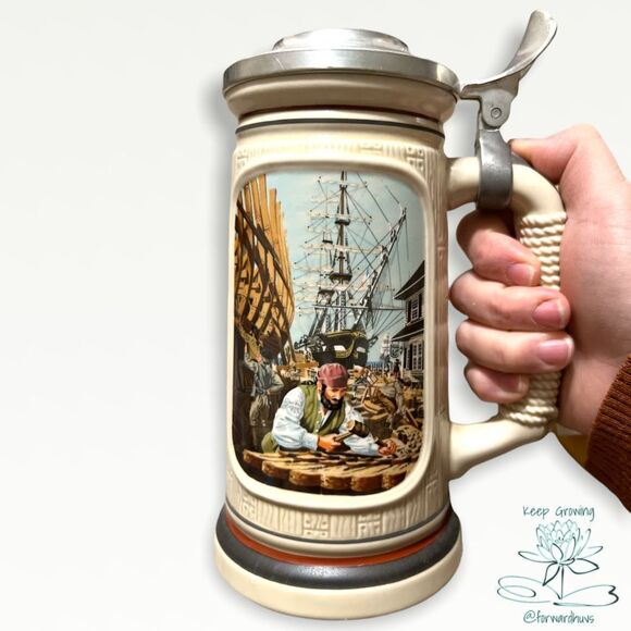 1986 Avon, "The Building of America, The Shipbuilder" Beer Stein Limited Edition - Picture 1 of 9